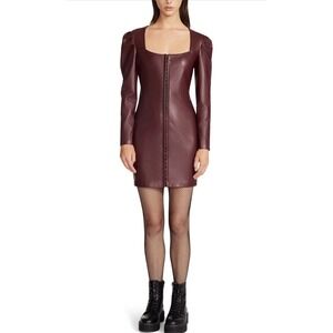 Betsey Johnson Hook Front Faux Leather Corset Long  Sleeve Mini Dress Sz 10 NWT